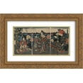 thumbnail image 1 of Utagawa Kunisada II 2x Matted 24x16 Gold Ornate Framed Art Print 'Visit to a peony garden', 1 of 2
