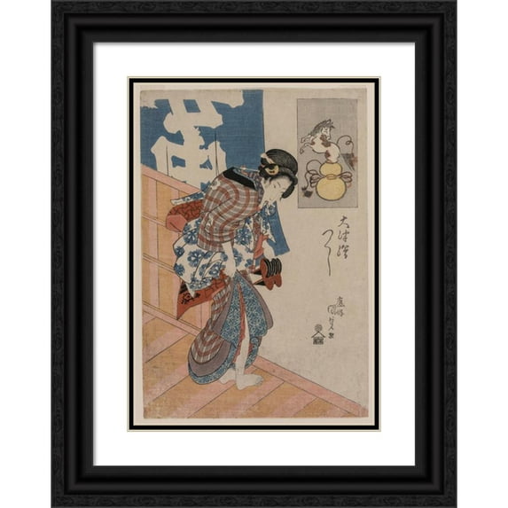 Utagawa Kunisada (Toyokuni III) 14x18 Black Ornate Wood Framed Double Matted Museum Art Print Titled - Woman Leaving a Bath House (From the Series Pictures from Otsu) (C. Mid 1820s)