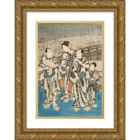Utagawa Kunisada (Toyokuni III) 14x18 Gold Ornate Wood Frame and Double Matted Museum Art Print Titled - Summer Celebration in Edo
