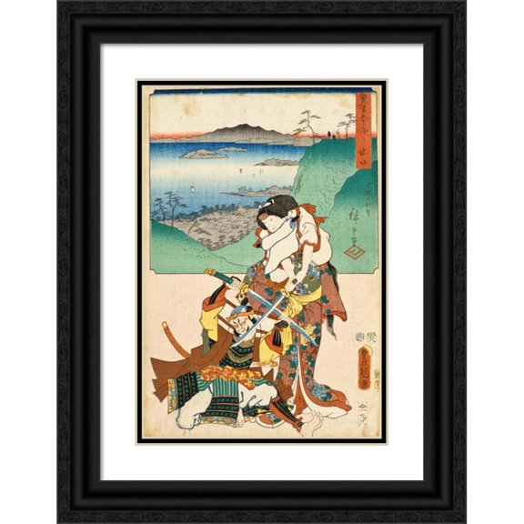 Utagawa Kunisada (Toyokuni III) 17x24 Black Ornate Framed Double Matted Museum Art Print Titled: Minhaboes; Panoramic View of Mount Ijor (1855)