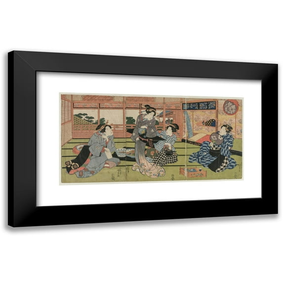 Utagawa Kunisada (Toyokuni III) 18x11 Black Modern Framed Museum Art Print Titled - A View of the Large New Room at Sakurai (Early or Mid 1830s)