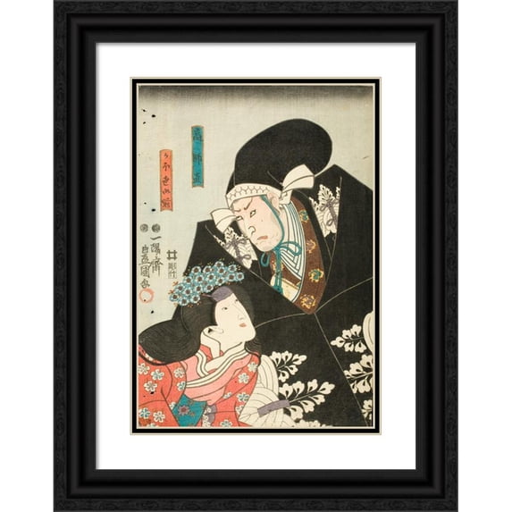 Utagawa Kunisada (Toyokuni III) 18x24 Black Ornate Framed Double Matted Museum Art Print Titled: Scene One from the Play Chushingura; Ko No Moronao and Kaoyo Gozen (1850)
