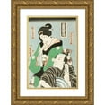 thumbnail image 1 of Utagawa Kunisada (Toyokuni III) 18x24 Gold Ornate Framed and Double Matted Museum Art Print Titled - Actors in Roles of Kanpei's Wife, Okaru and Ichimonjiya Saibei from the Play Chushingura, 1 of 4