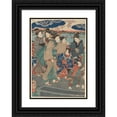 thumbnail image 1 of Utagawa Kuniyoshi 11x14 Black Ornate Wood Framed Double Matted Museum Art Print Titled: Seven Female Figures, Two Umbrellas (River in Background) (19th Century), 1 of 5