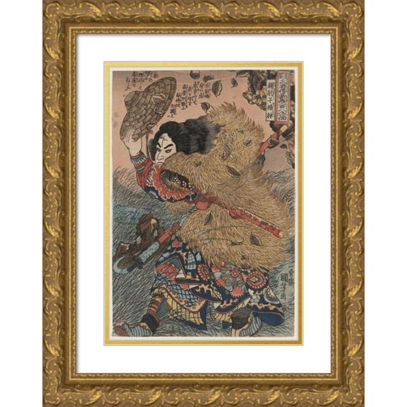 Utagawa Kuniyoshi 11x14 Gold Ornate Wood Frame and Double Matted Museum Art Print Titled - Kinhyoshi Yorin, Hero of the Suikoden (1826)