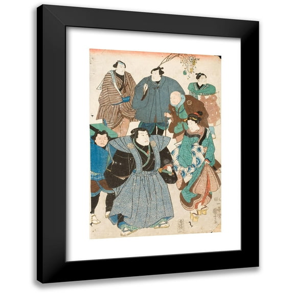 Utagawa Kuniyoshi 17x24 Black Modern Framed Museum Art Print Titled - Celebrating Spring (Kabuki Actors Disguised as a Street Crowd) (circa 1850-1851)