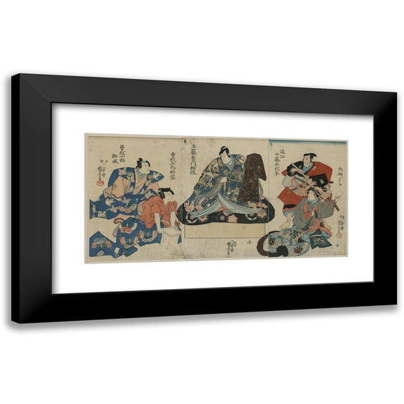 Utagawa Kuniyoshi 24x14 Black Modern Framed Museum Art Print Titled - Soga No Taimen (1848)