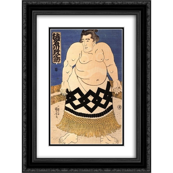 Utagawa Kuniyoshi 2x Matted 20x24 Black Ornate Framed Art Print 'The sumo wrestler'