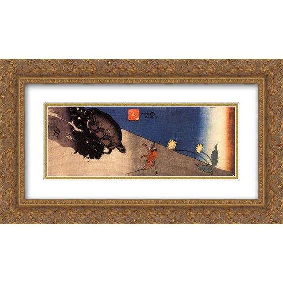 Utagawa Kuniyoshi 2x Matted 24x14 Gold Ornate Framed Art Print 'Turtle and crab'