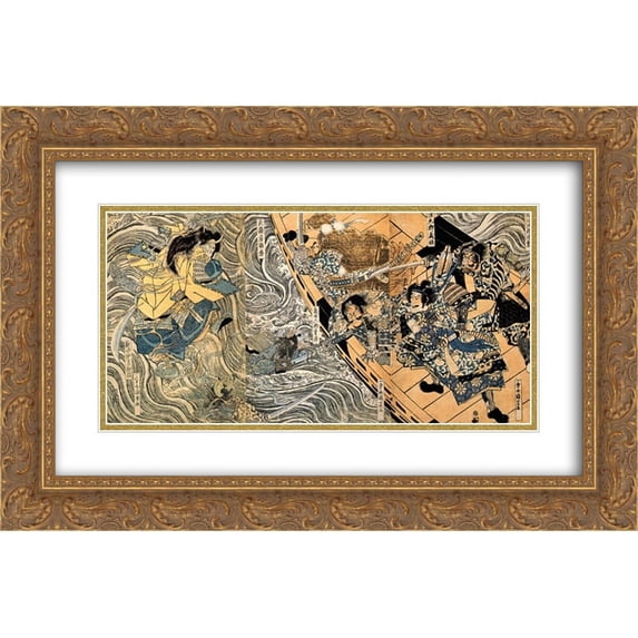 Utagawa Kuniyoshi 2x Matted 24x16 Gold Ornate Framed Art Print 'The ghost of Taira Tomomori'