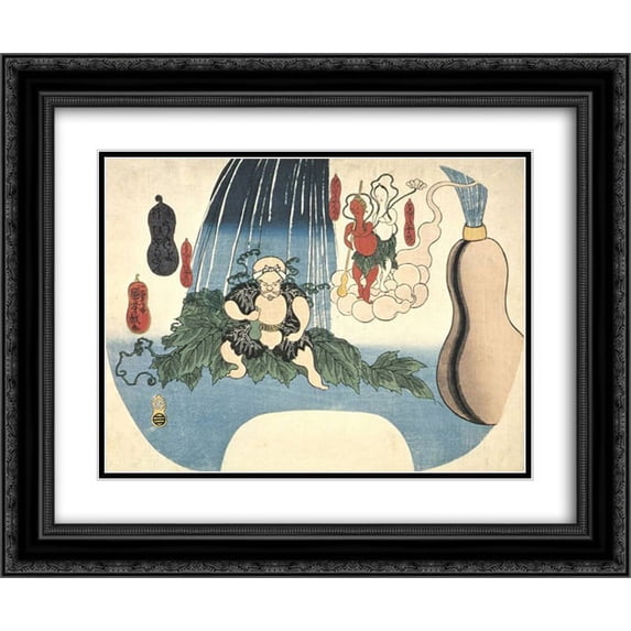 Utagawa Kuniyoshi 2x Matted 24x20 Black Ornate Framed Art Print 'Animated Gourd'