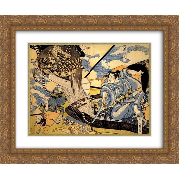 Utagawa Kuniyoshi 2x Matted 24x20 Gold Ornate Framed Art Print 'Minamoto Yorimitsu also known as Raiko'