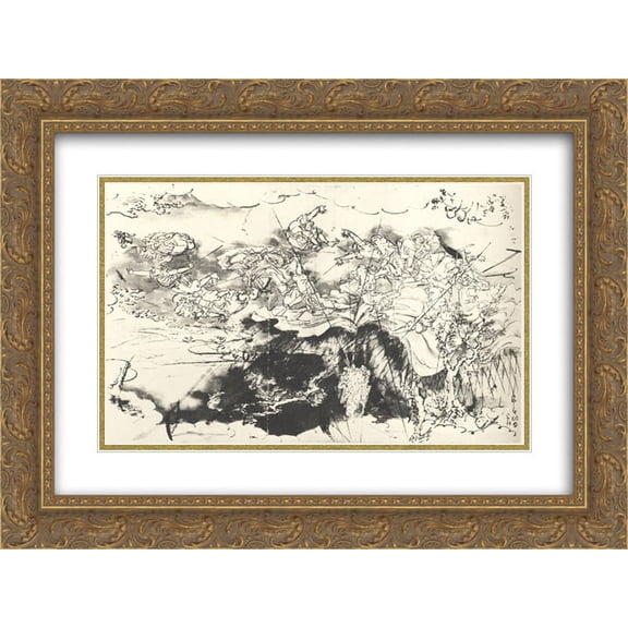 Utagawa Kuniyoshi 2x Matted 24x20 Gold Ornate Framed Art Print 'Nichiren saved from the executioners sword'