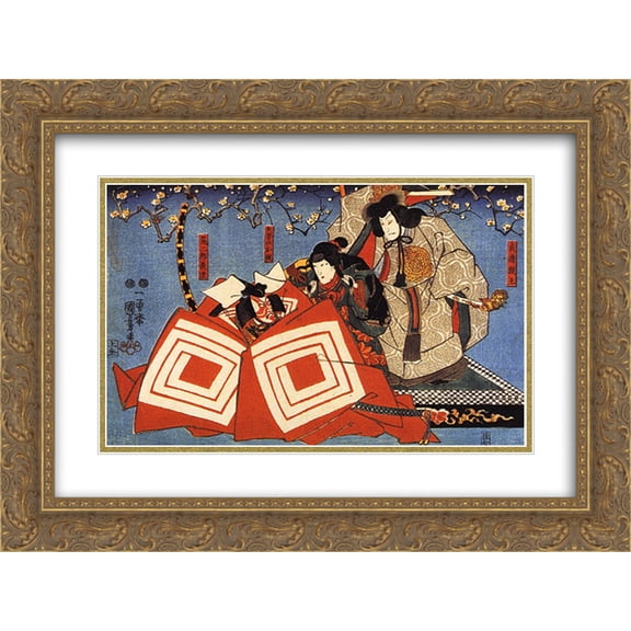 Utagawa Kuniyoshi 2x Matted 24x20 Gold Ornate Framed Art Print 'The actor'