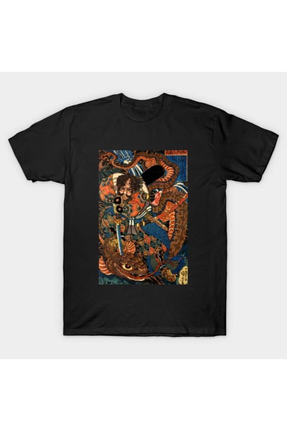 Utagawa Kuniyoshi Japanese Samurai Killing Huge Python Historic Fine Unisex T-Shirt, up to size 3XL.