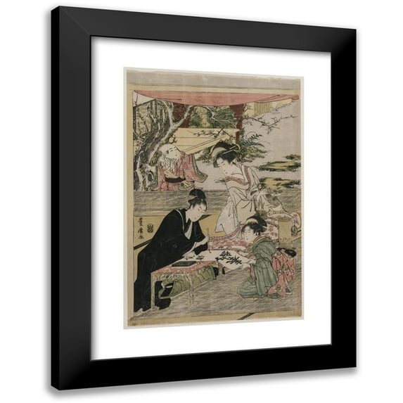 Utagawa Toyohiro 11x14 Black Modern Framed Museum Art Print Titled - Young Man Writing at a Table (C. 1800)