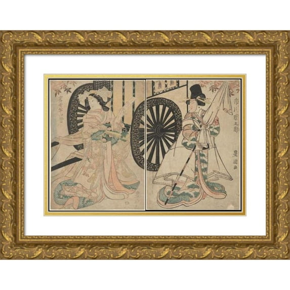 Utagawa Toyohiro 18x14 Gold Ornate Wood Frame and Double Matted Museum Art Print Titled - Woman and Man (Late 18th Century - Early 19th Century)
