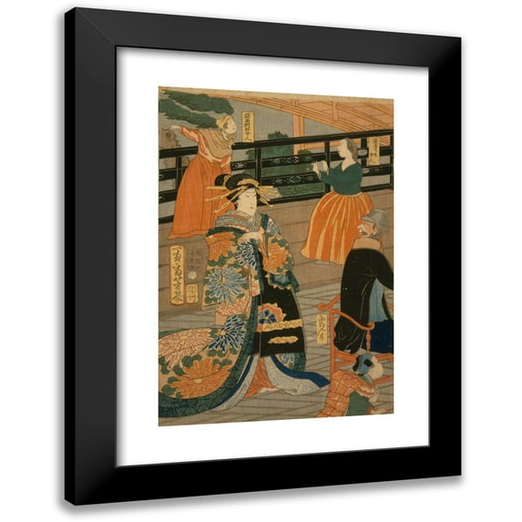Utagawa Yoshiiku 17x24 Black Modern Framed Museum Art Print Titled - Gokakoku . Gankiro Ni Oite Sakamori No Zu (1860)