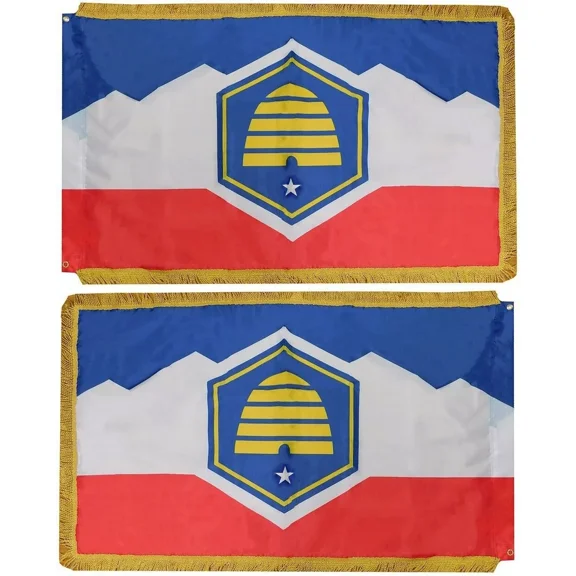 Utah 2024 3'x5' DOUBLE Sided 100D 3x5 Flag Grommets Sleeve & Gold Fringe