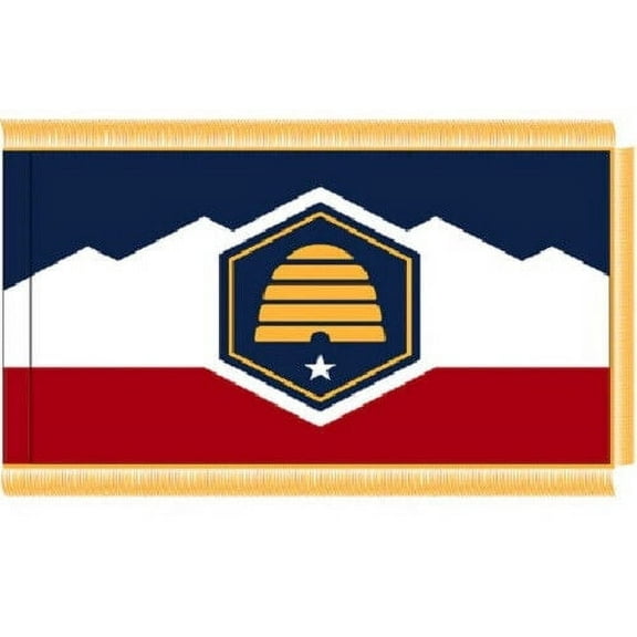 Utah 3'x5' Indoor Gold Fringed 2023 New State Flag Sleeved