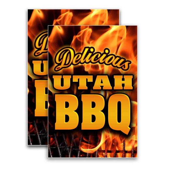 Utah BBQ (24" X 36") Vinyl Decal Only (Pack of 2) |Sign|Sticker|Poster