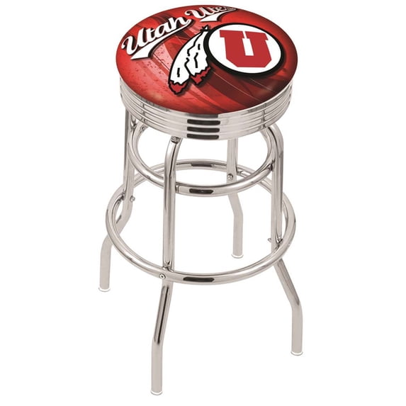 Utah 25 Inch L7C3C Chrome Double Ring With Ribbed Accent Bar Stool