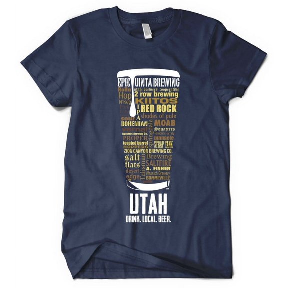 Utah Breweries Pint Glass T-Shirt - Craft Beer Lover Gift - Brewery Tour Must-Have Navy Large