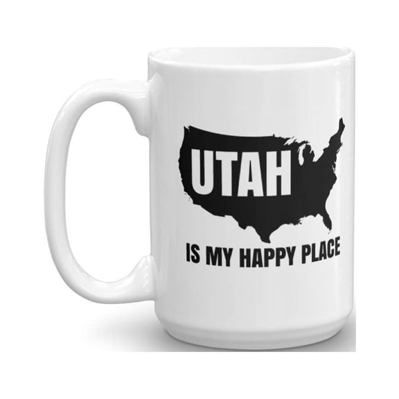 Utah Is My Happy Place Graphic State Map Coffee & Tea Gift Mug Cup For Mom (15oz)