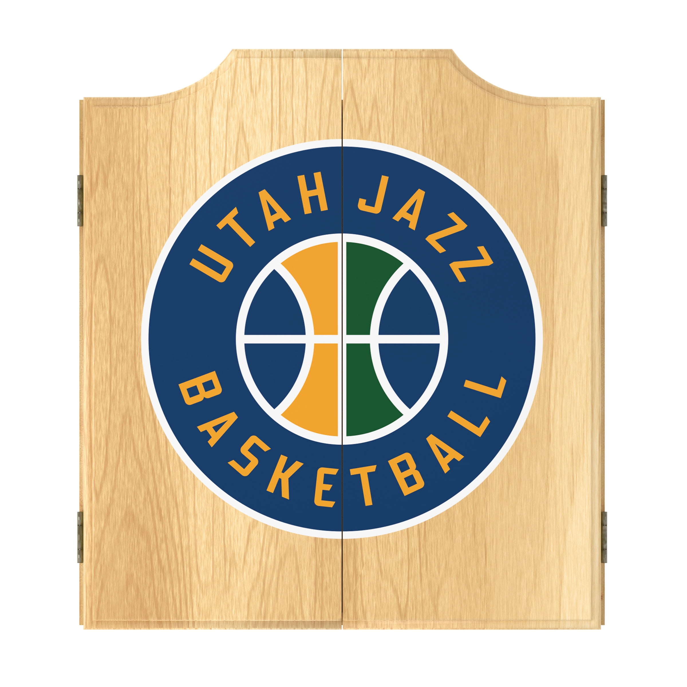 Utah Jazz Logo Dart Board Cabinet Set with 6 Steel Tip Darts