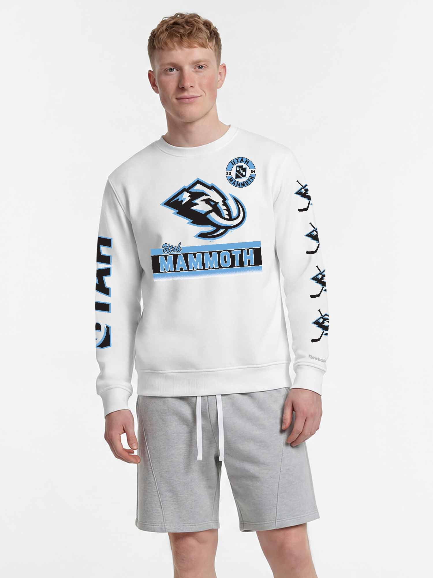 Utah Mammoth Reebok Mens White Crew Sweatshirt