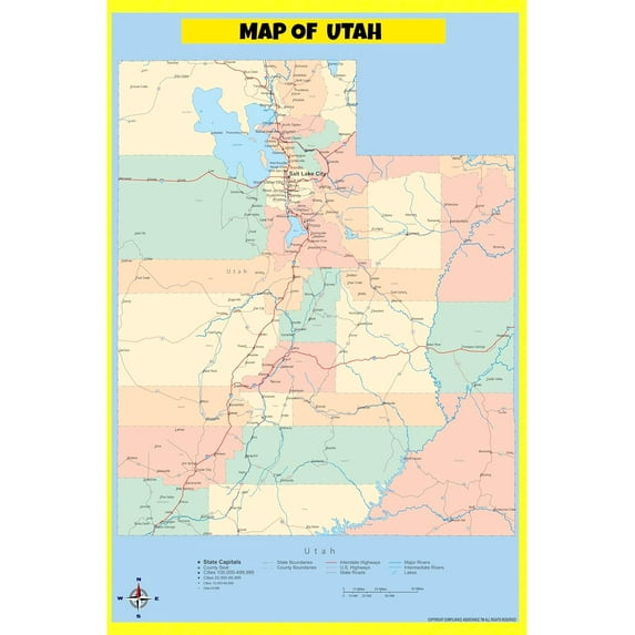 Utah Map Poster - Laminated Wall Map - Style A - 20x30 - Ideal for Classrooms and Homes – Features Bright Colors and Vivid Imagery