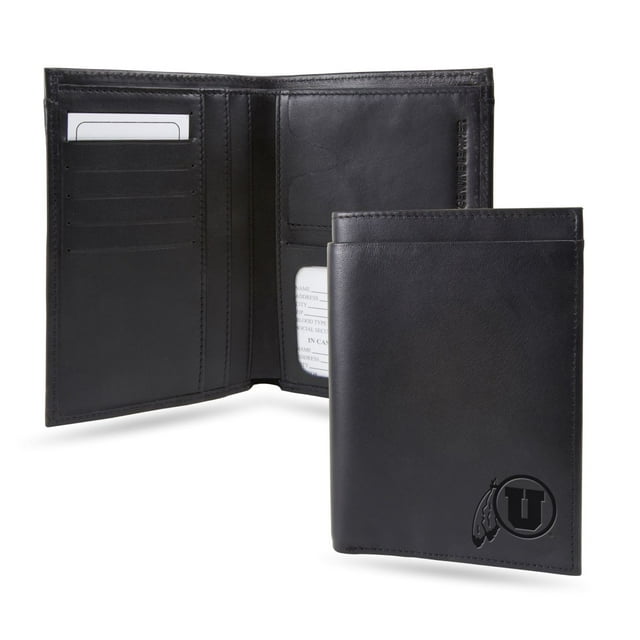 Utah NCAA Utes Black Leather Traveling Bilfold Wallet w/ RFID Blocking- 14 total slots/pockets