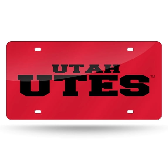 Utah NCAA Utes Red Mirror Look Acrylic License Plate Laser Tag