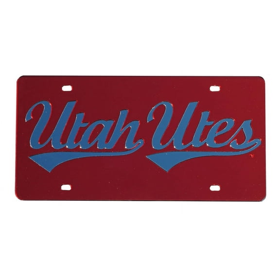 Utah NCAA Utes Red Mirror Look Acrylic License Plate Laser Tag