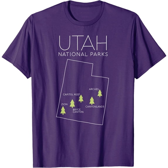 Utah National Park Map Zion Bryce Canyon Arches Canyonlands Unisex T-Shirt for Men Women Kids Toddler,Purple Color,Size YXL