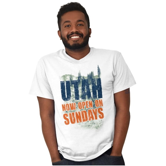 Utah Now Open on Sundays Funny Men's Graphic T Shirt Tees Brisco Brands S