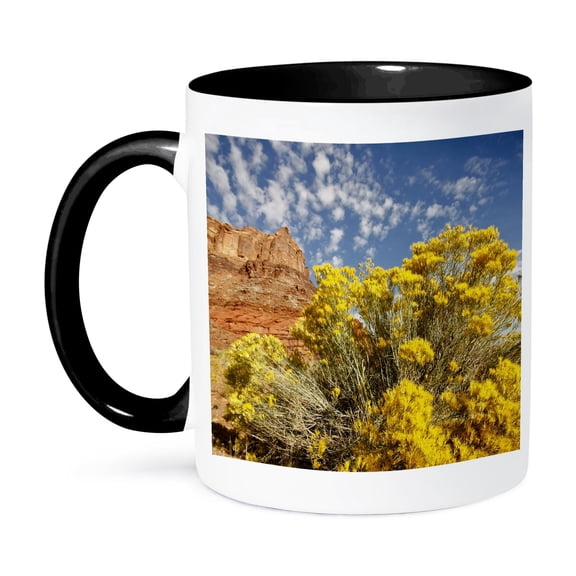 Utah, Red Rock Near Moab, Rabbitbrush - Us45 Rsp0027 - Rob Sheppard, 11oz Two-Tone Black Mug