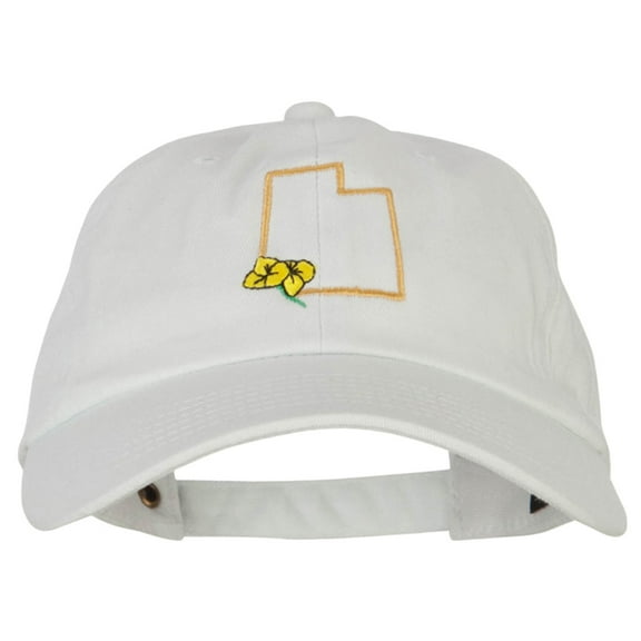 Utah Sego Lily with Map Embroidered Unstructured Washed Cap - White OSFM
