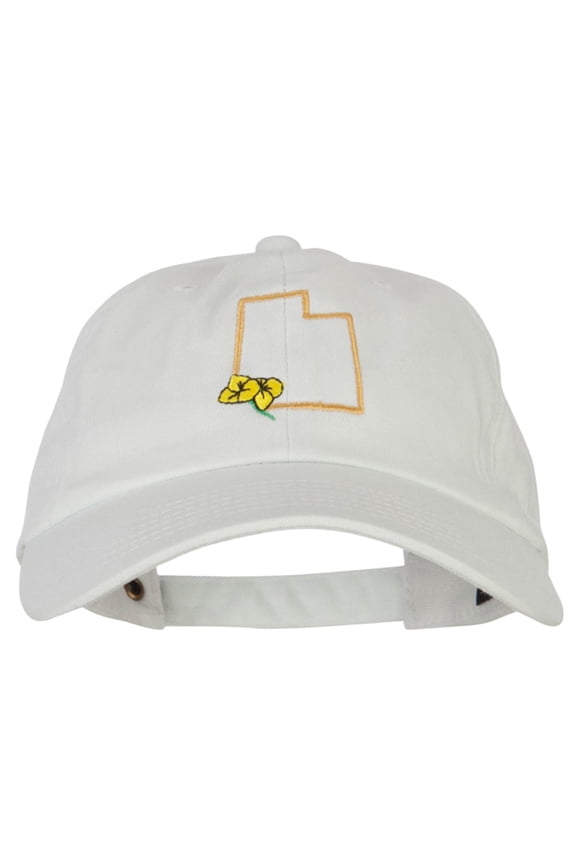 Utah Sego Lily with Map Embroidered Unstructured Washed Cap - White OSFM
