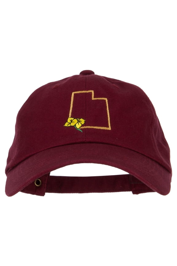 Utah Sego Lily with Map Embroidered Unstructured Washed Cap - Wine OSFM