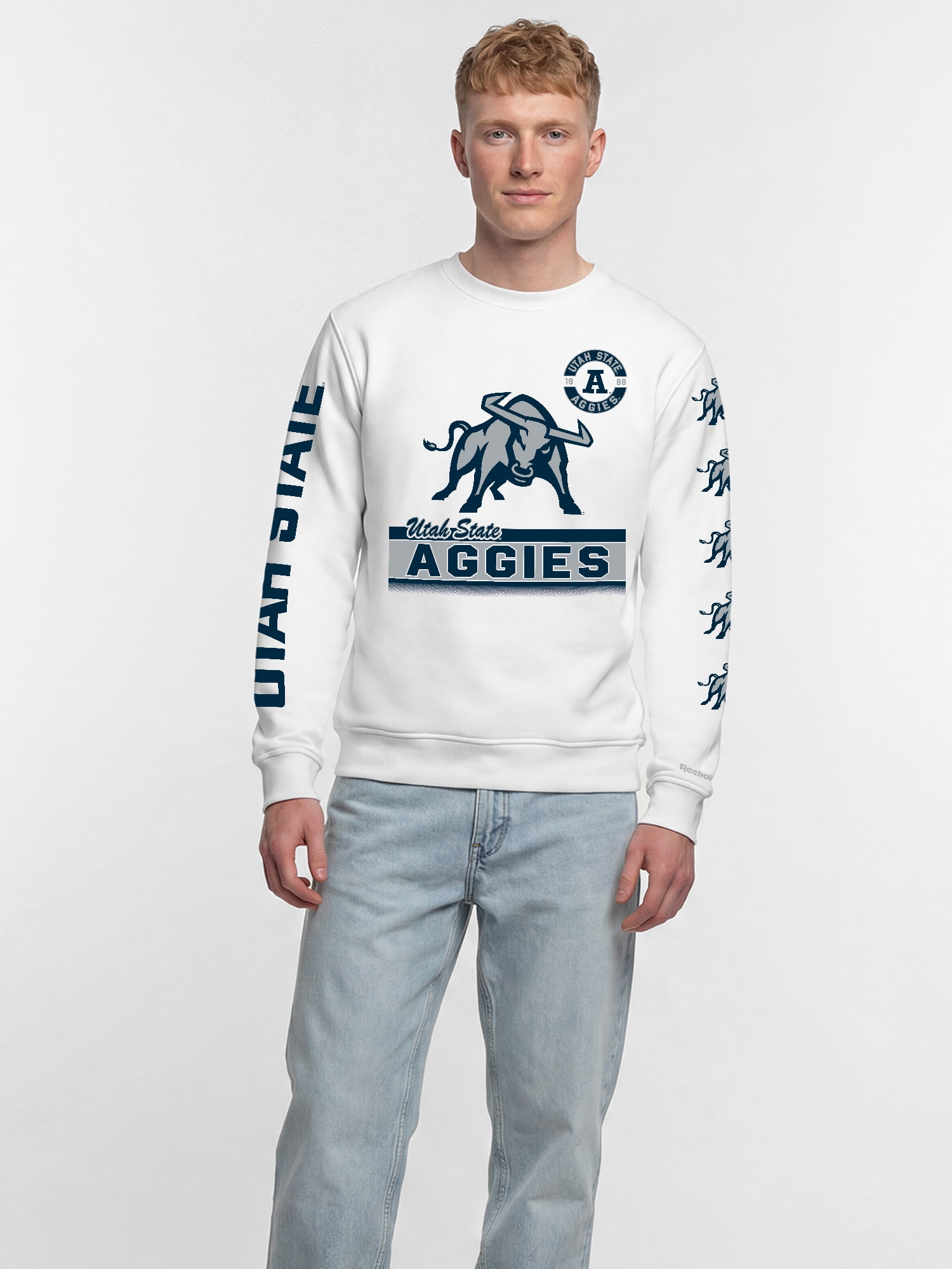 Utah State Aggies Reebok Mens White Crew Sweatshirt