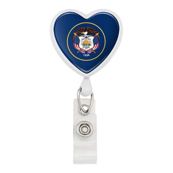 Utah State Flag Heart Lanyard Retractable Reel Badge ID Card Holder