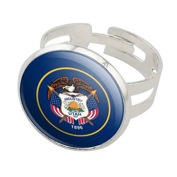 Utah State Flag Silver Plated Adjustable Novelty Ring