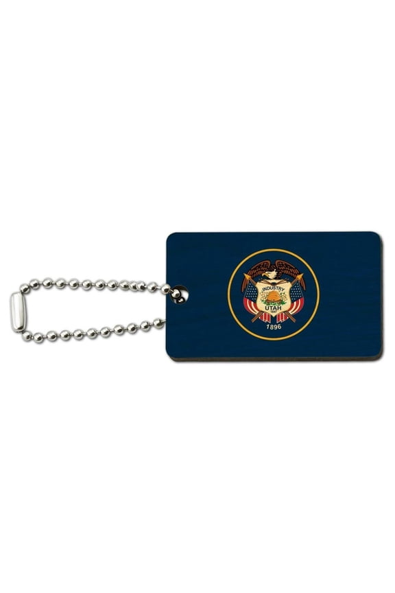 Utah State Flag Wood Wooden Rectangle Keychain Key Ring