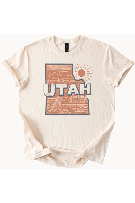 Utah State Graphic T Shirt Desert Sun Salt Lake City Outline Western Nature Tee Size S-5Xl Heygategoo Tee