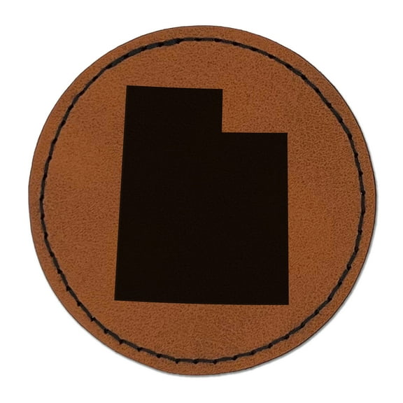 Utah State Silhouette 2.5" Faux Leather Round Engraved Iron-On Patch - Brown