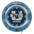 thumbnail image 1 of Holland Bar Stool Utah State Double Neon Ring, 15" dia. Logo Clock, 1 of 5