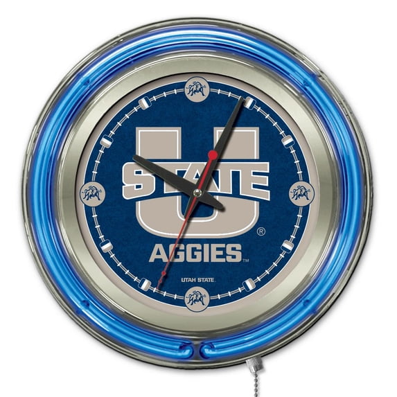 Holland Bar Stool Utah State Double Neon Ring, 15" dia. Logo Clock