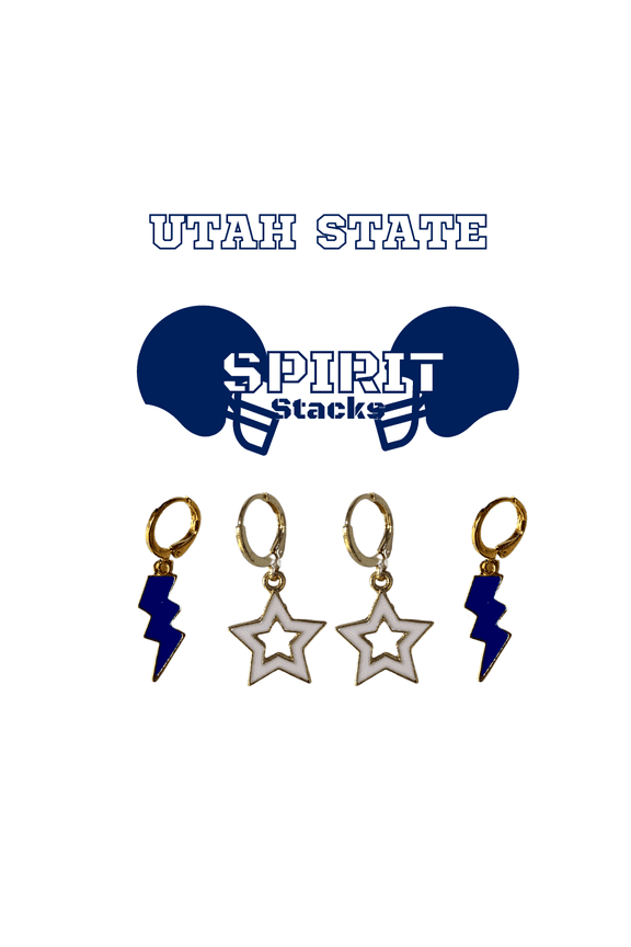 Utah State University Spirit Stack navy mini enamel bolts and white statement open starboys