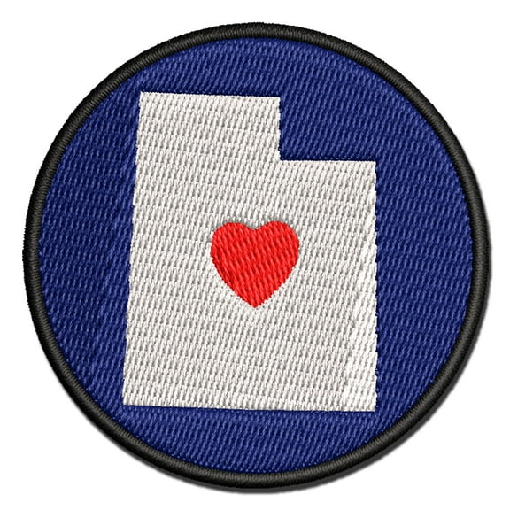 Utah State with Heart Applique Multi-Color Embroidered Iron-On Patch - 2.0 Inch Mini